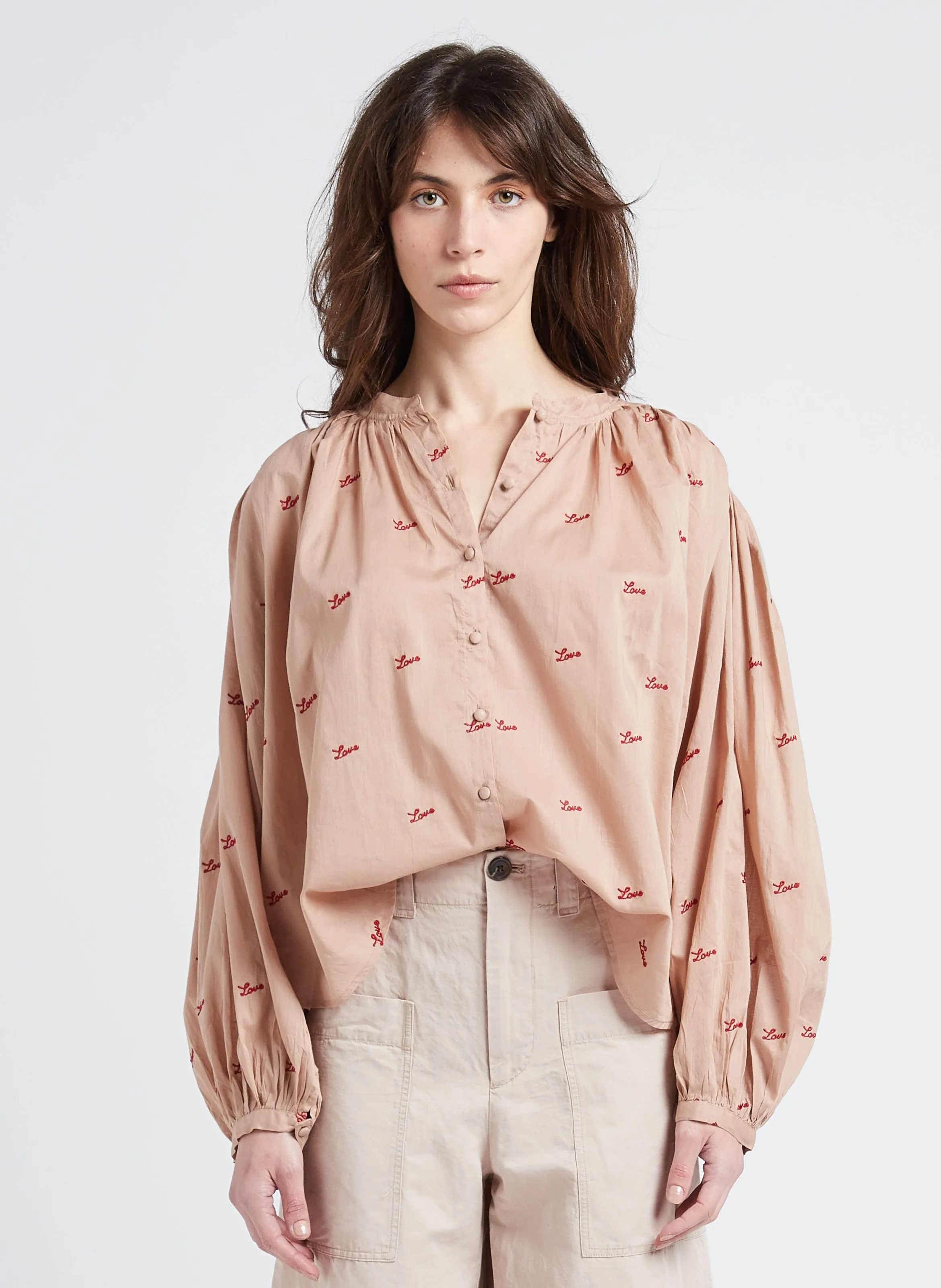 BERENICE COUNTRYLOVE - Camisa de algodón con cuello redondo en rosa