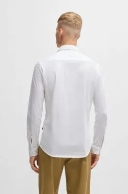 Camisa slim fit en piqué de algodón jaspeado