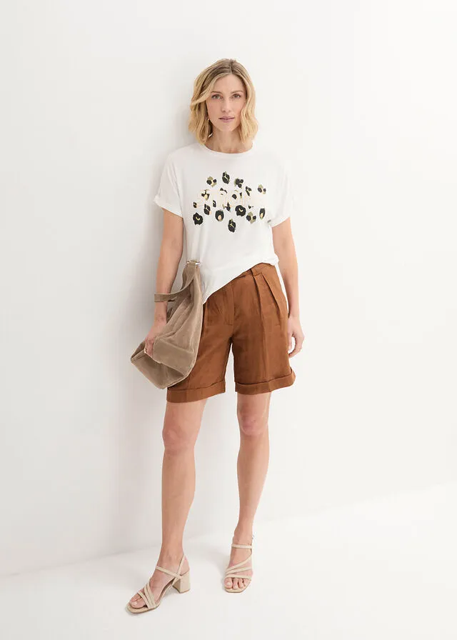 Camiseta blanco lana-negro-verde oliva-oro metalizado