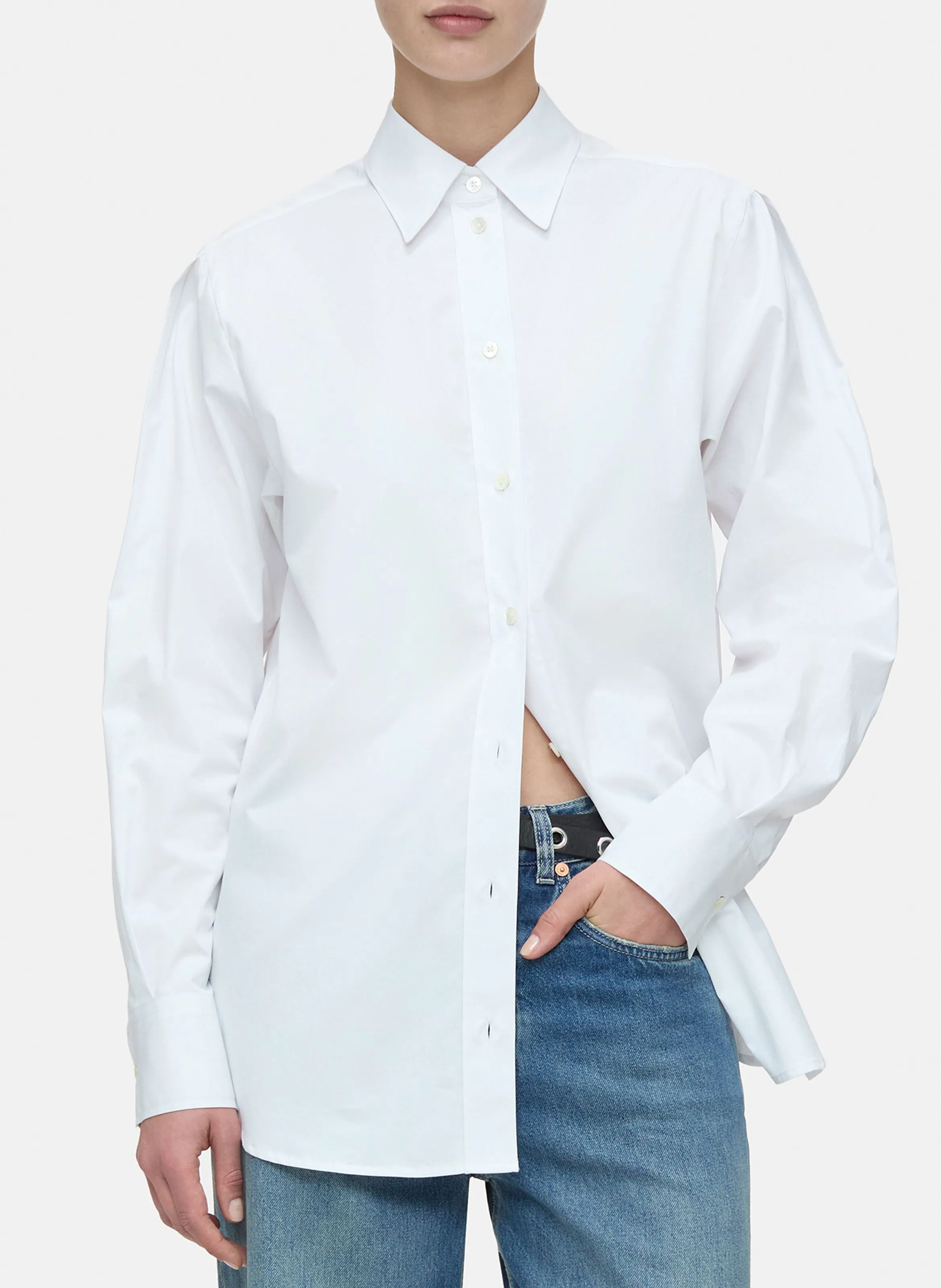 CLOSED Camisa recta de cuello clásico de algodón en blanco