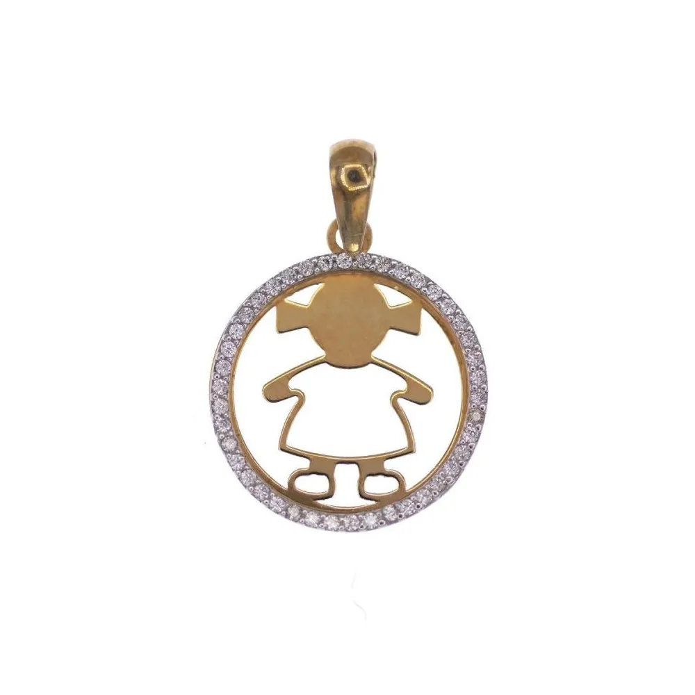 Colgante oro 18k Niña oro con borde circular