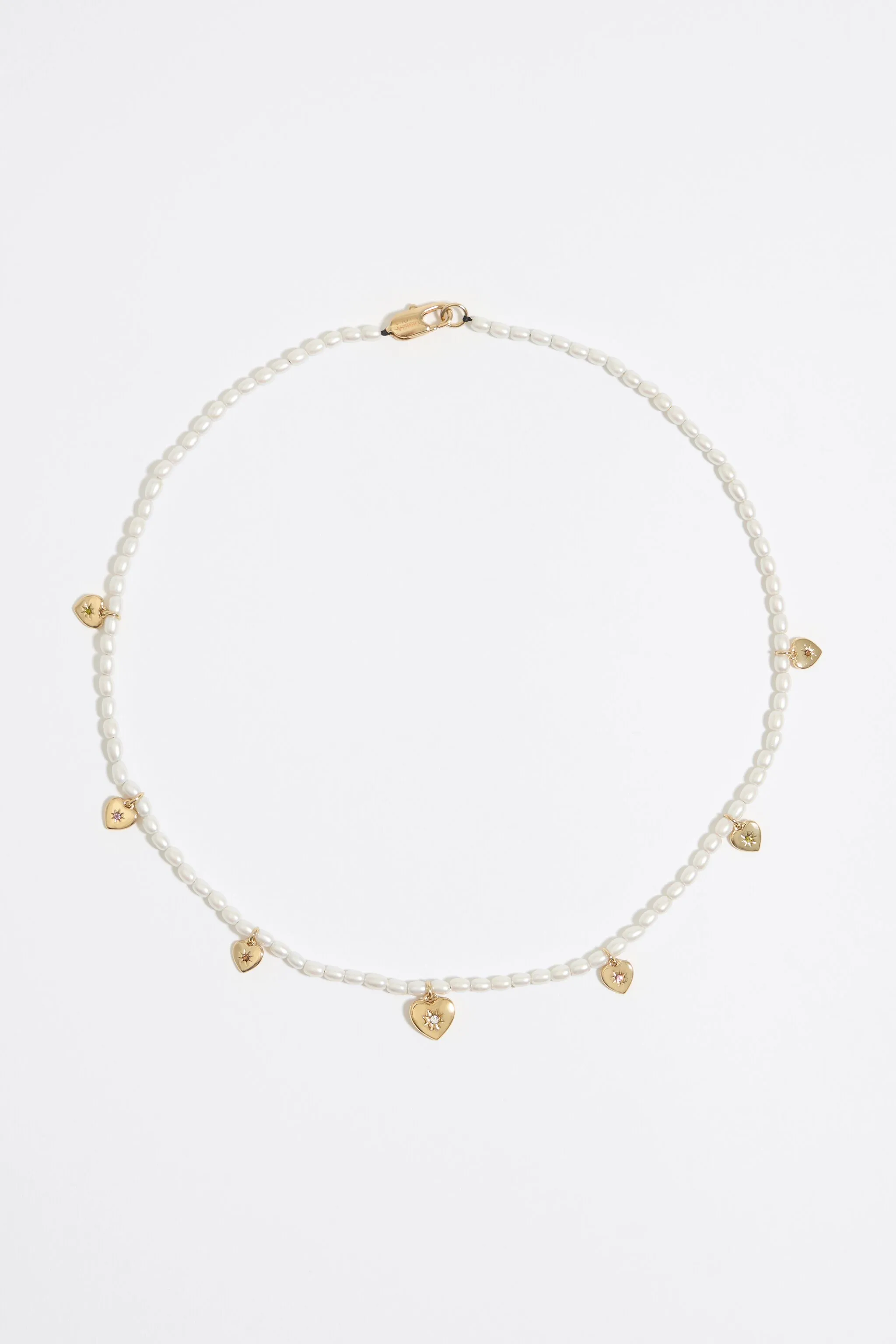 Collar corazones dorados y perlas