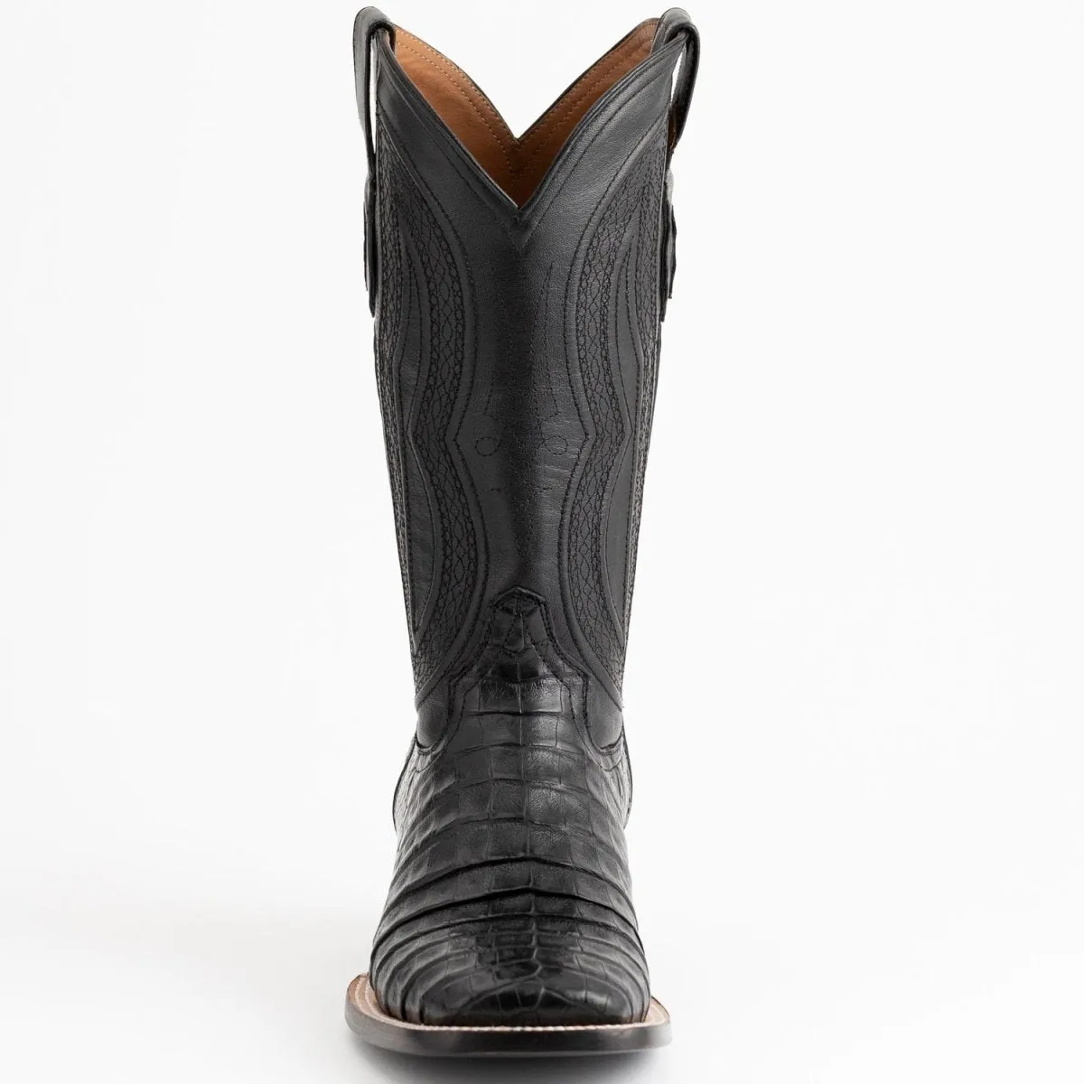 Ferrini Men's Dakota Belly Caiman Western Boots - Square Toe Handcrafted Black  1249304