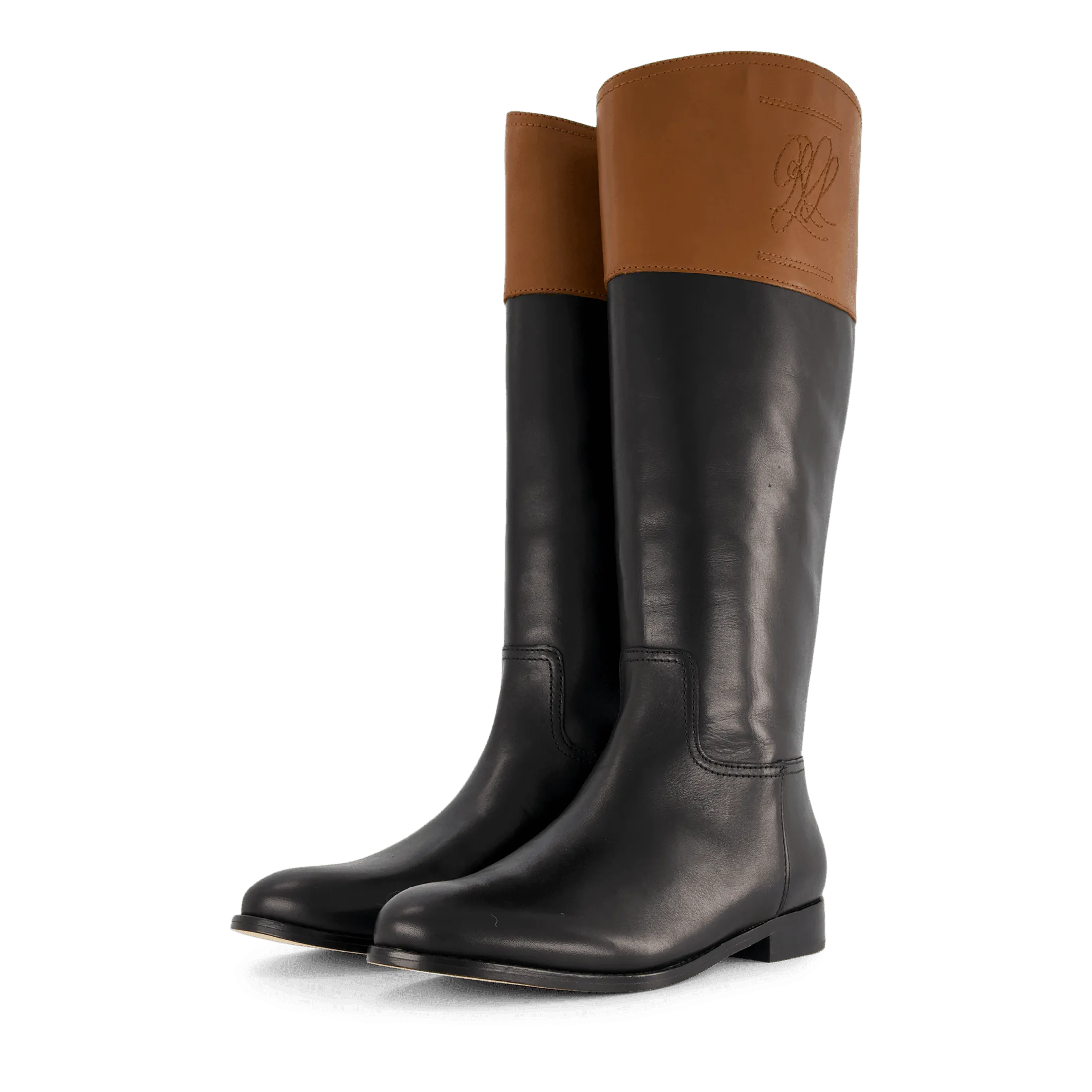 Lauren Ralph Lauren zapatos Justine Burnished Leather Riding Boot Black/Deep Saddle Tan