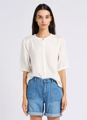 MAISON 123 CAROLANE - Camisa holgada de algodón con cuello redondo en blanco