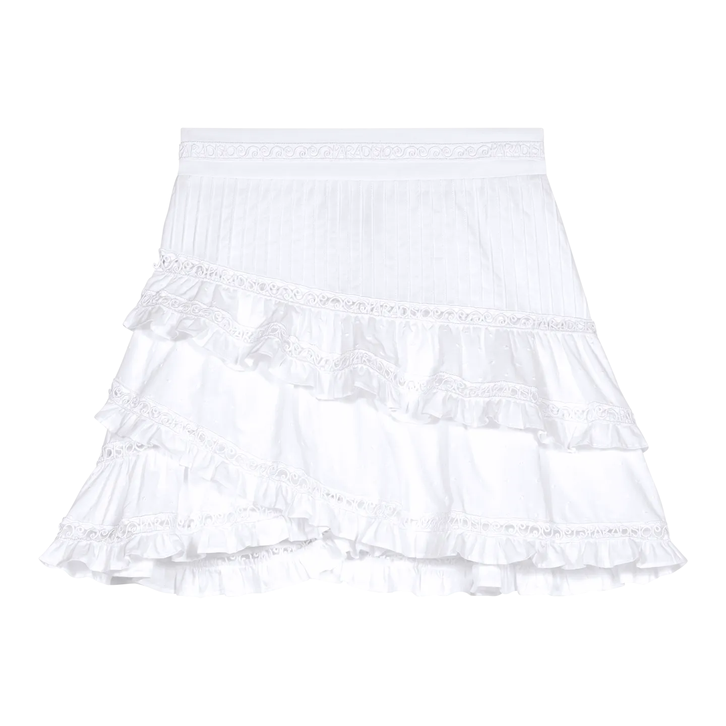 MAJE Falda corta con volantes en blanco