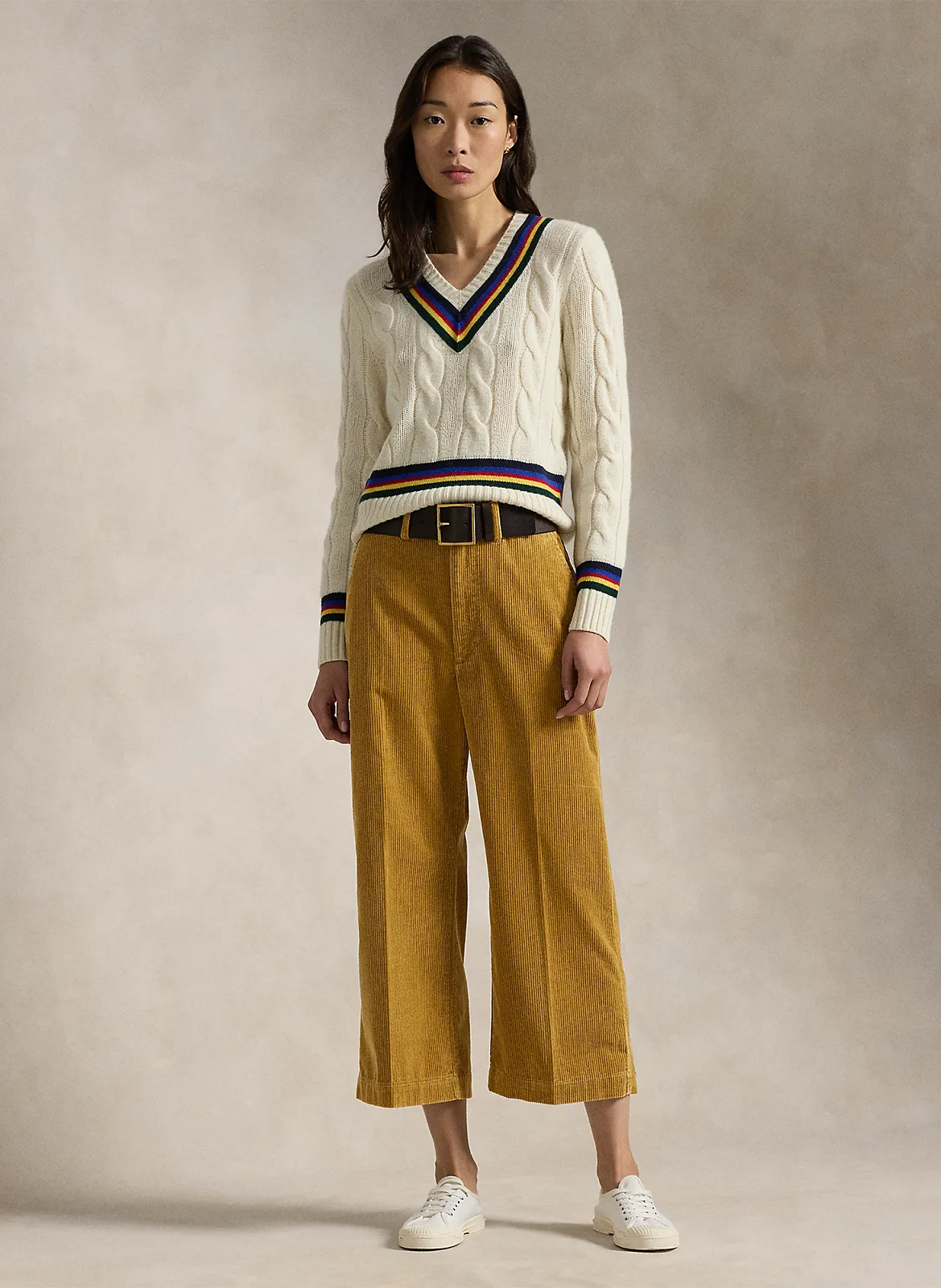 Pantalón cargo de algodón slim en beige