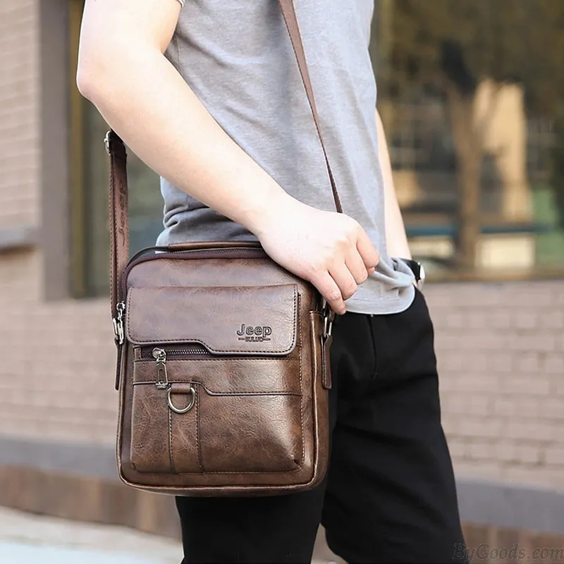 Retro Casual Shoulder Bag Men's Briefcase Leather Bag Crossbody Business Upright Messenger Bag 