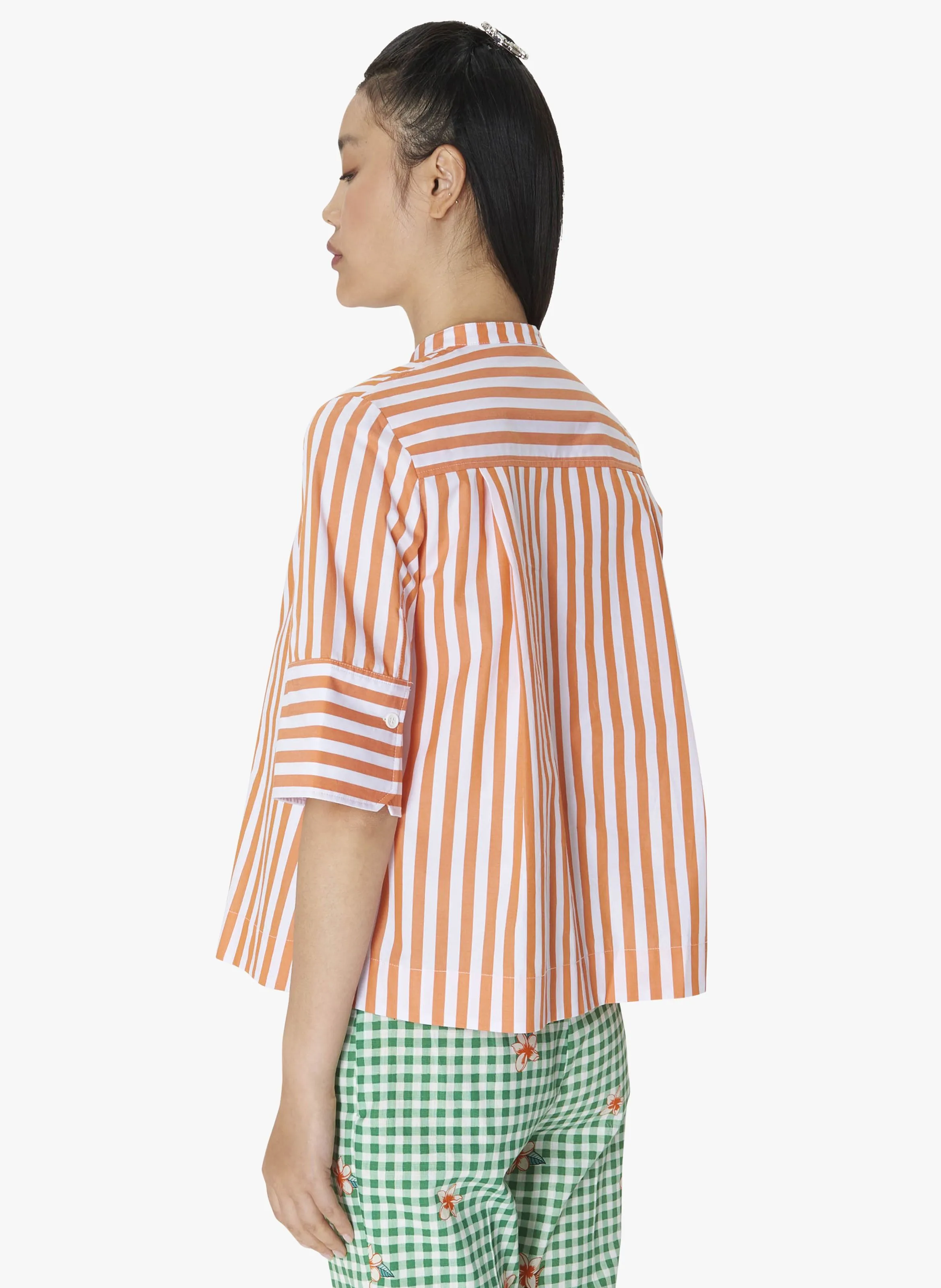 TARA JARMON CAMILLIANA - Camisa recta estampada de algodón orgánico de rayas con cuello oficial en naranja