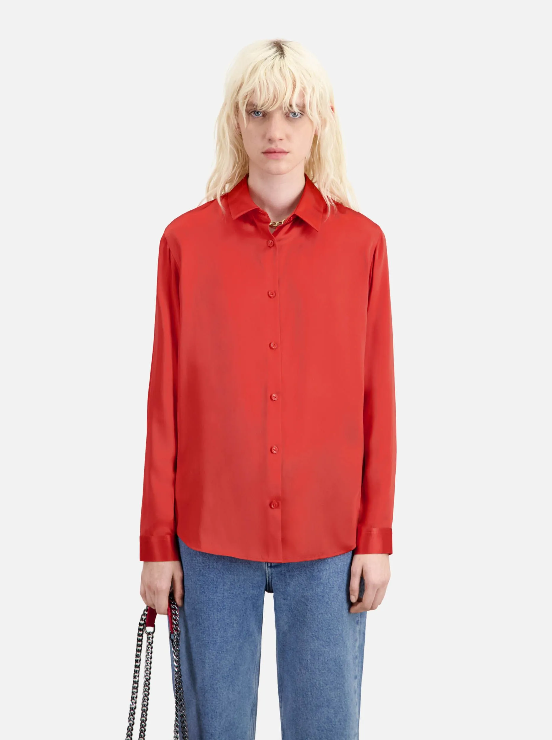 THE KOOPLES Camisa de seda con cuello clásico en rojo