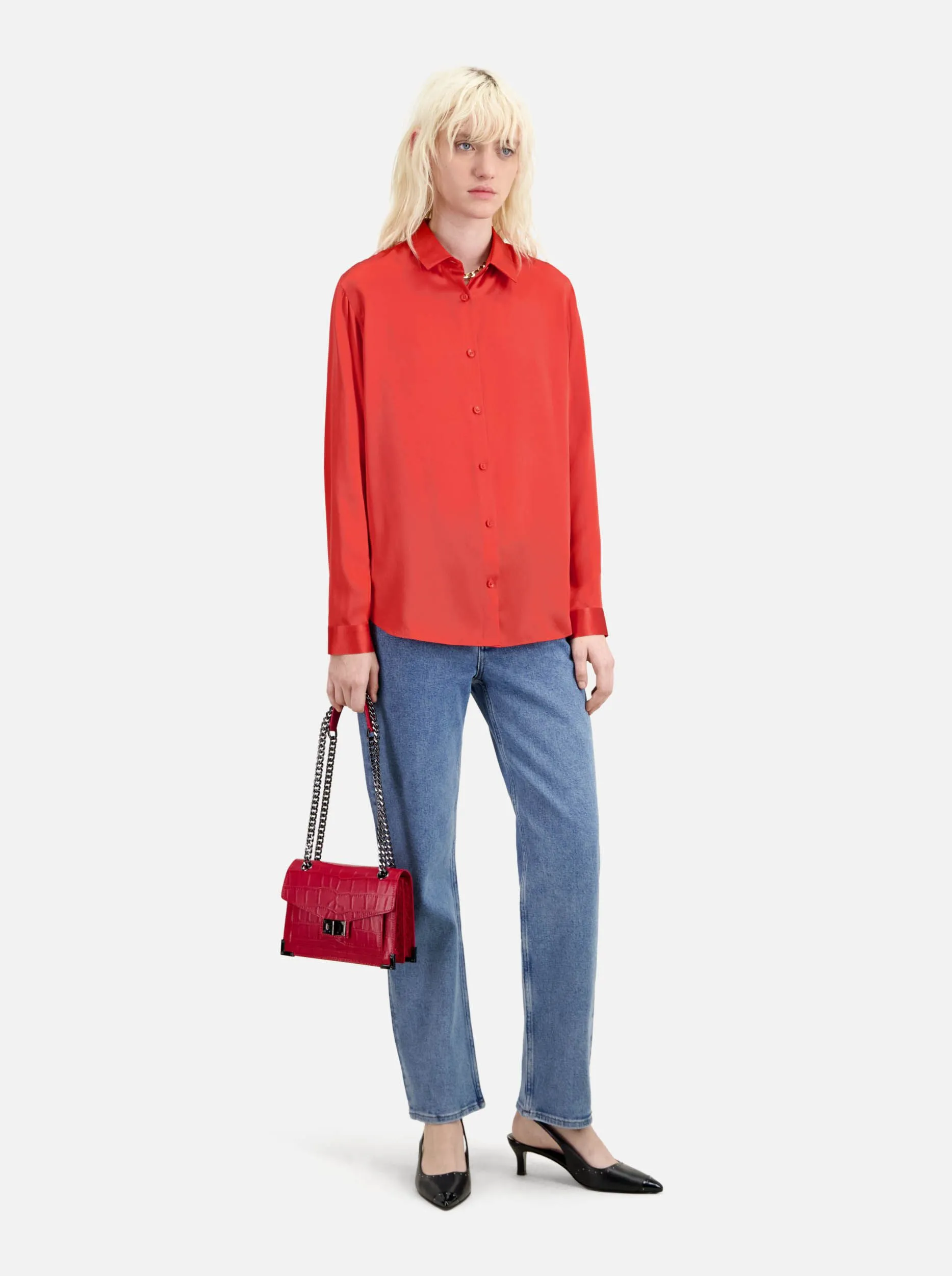THE KOOPLES Camisa de seda con cuello clásico en rojo