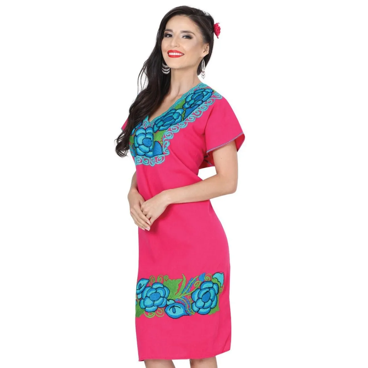 Vestido Artesanal Fino Bordado Zinacantan Color Rosa para Mujer GEN-601292