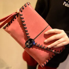 Vintage Matte Envelope Messenger Bag Sewing Thread Clutch Bag 