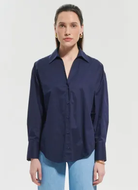 ZAPA CAREA - Camisa de algodón con cuello clásico en azul